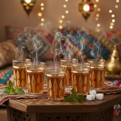 Theekopjes set van 6 glas goud 6x6x10 cm