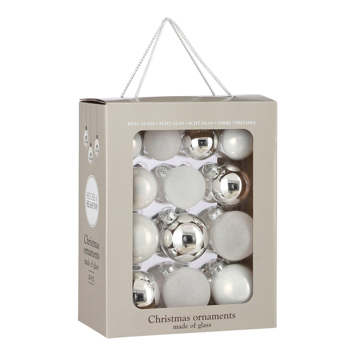 Kerstballen set 26 stuks glas wit