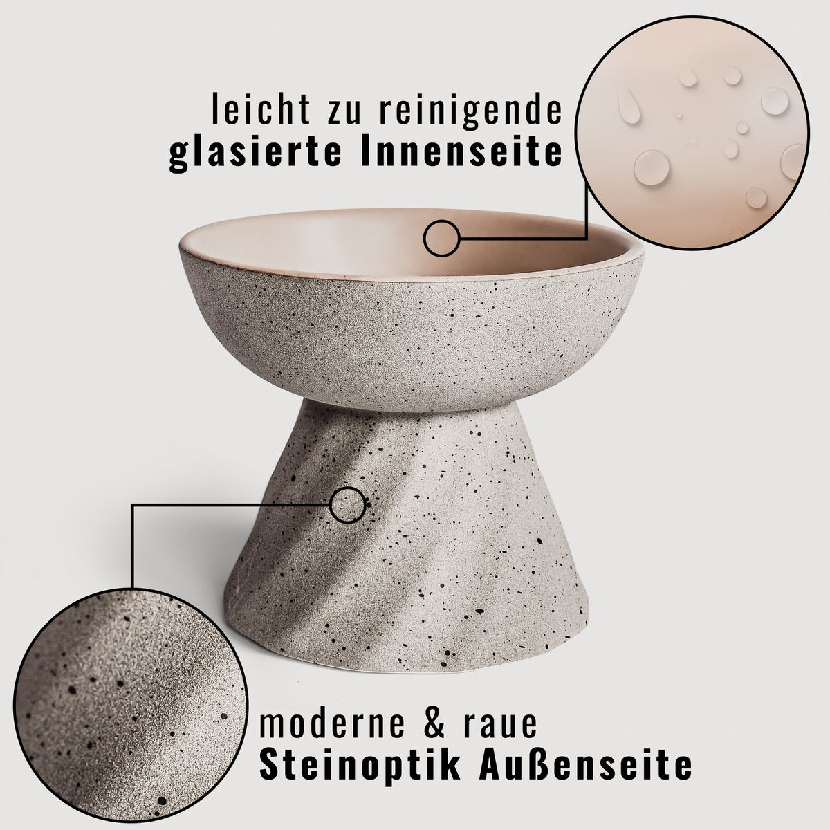 Kattenvoerbak keramiek verhoogd grijs