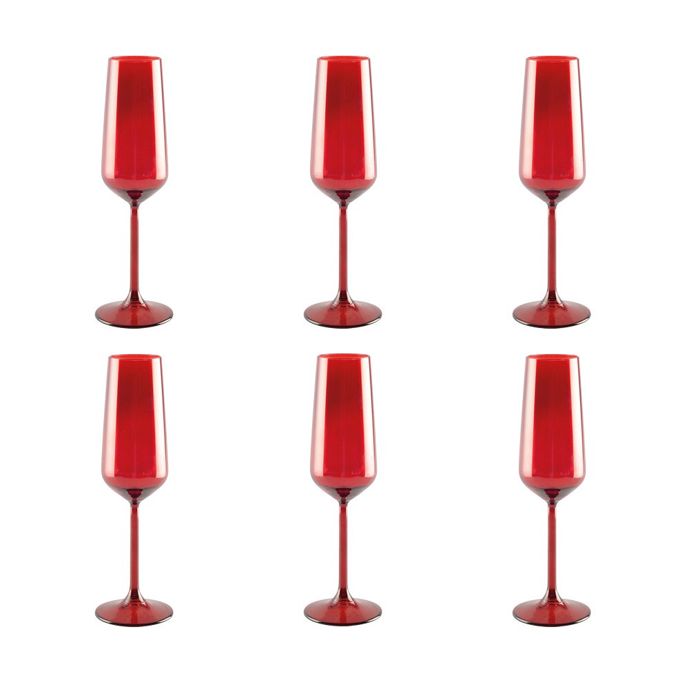 Champagne fluiten rood set van 6