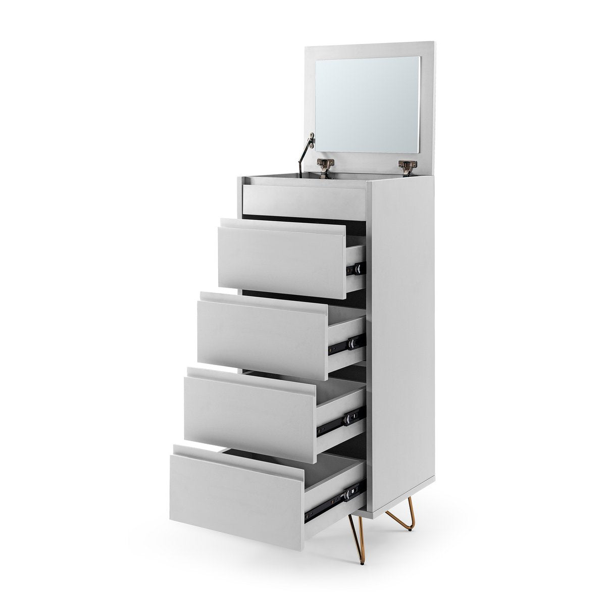 Ladekast 45x40x110 cm wit goud met spiegel