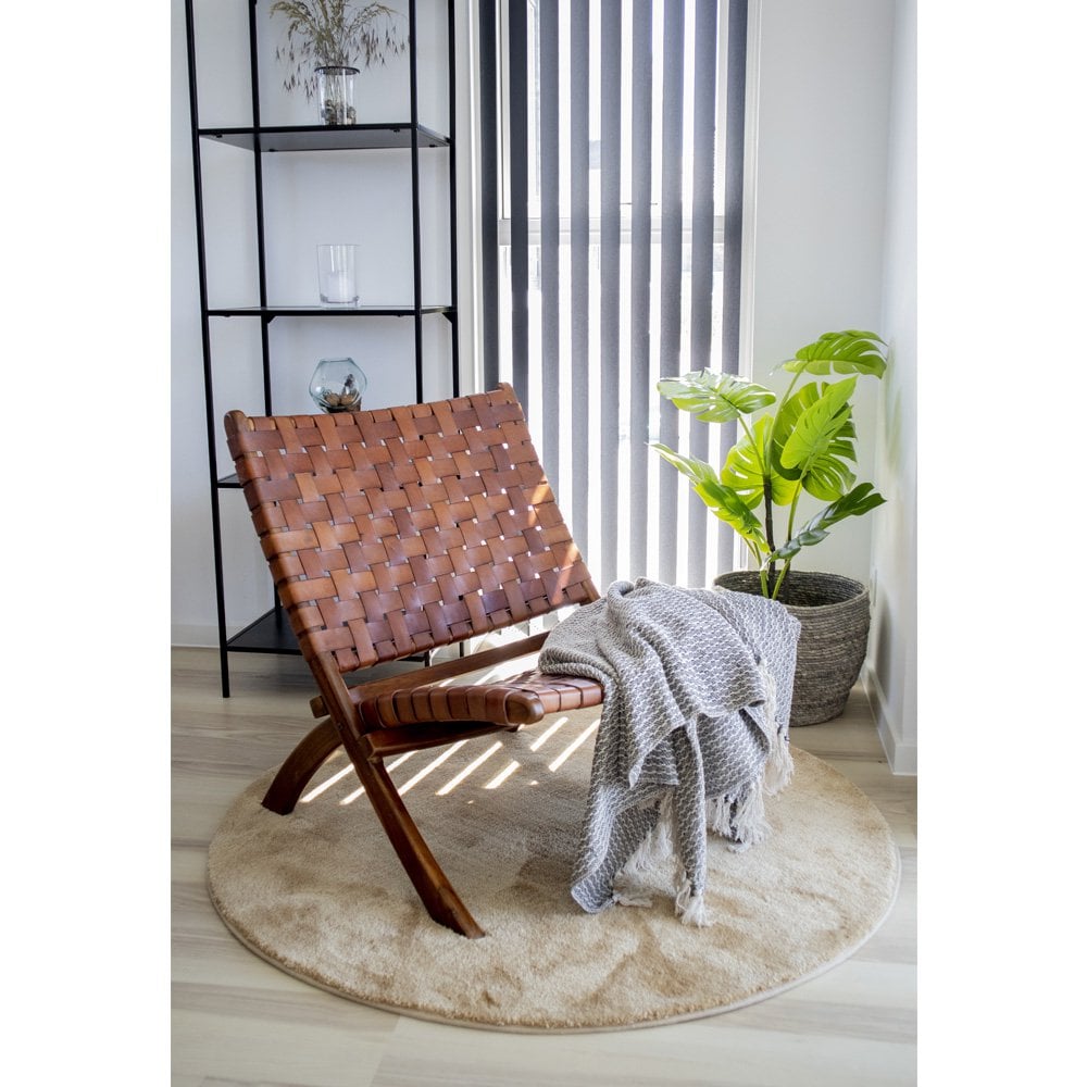 Perugia Folding Chair Teak and Woven Leather Brown 66x74 cm