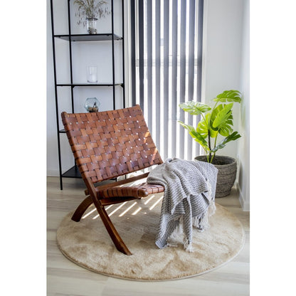 Perugia Folding Chair Teak and Woven Leather Brown 66x74 cm