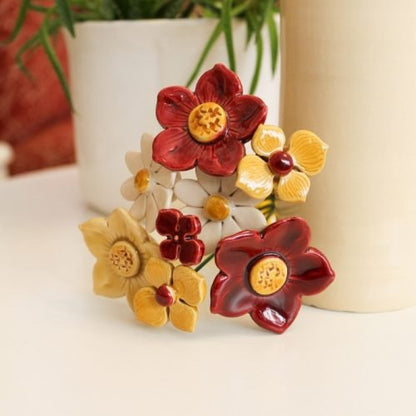 Keramiek boeket 8 bloemen blauw