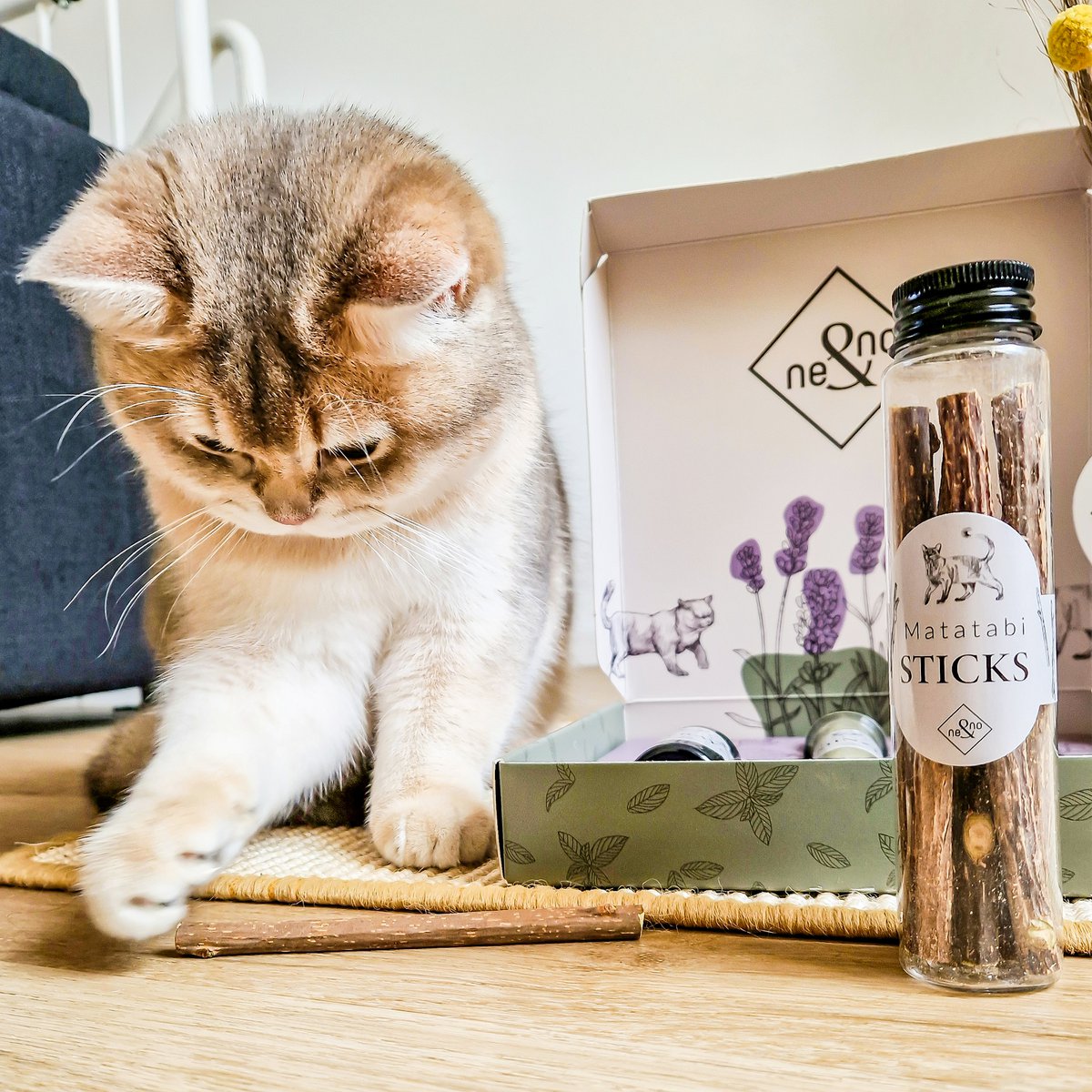 NE & NO® Gift Set Cats Well -being Herbs: Catnint + Valerian Spray + Matatabi Sticks