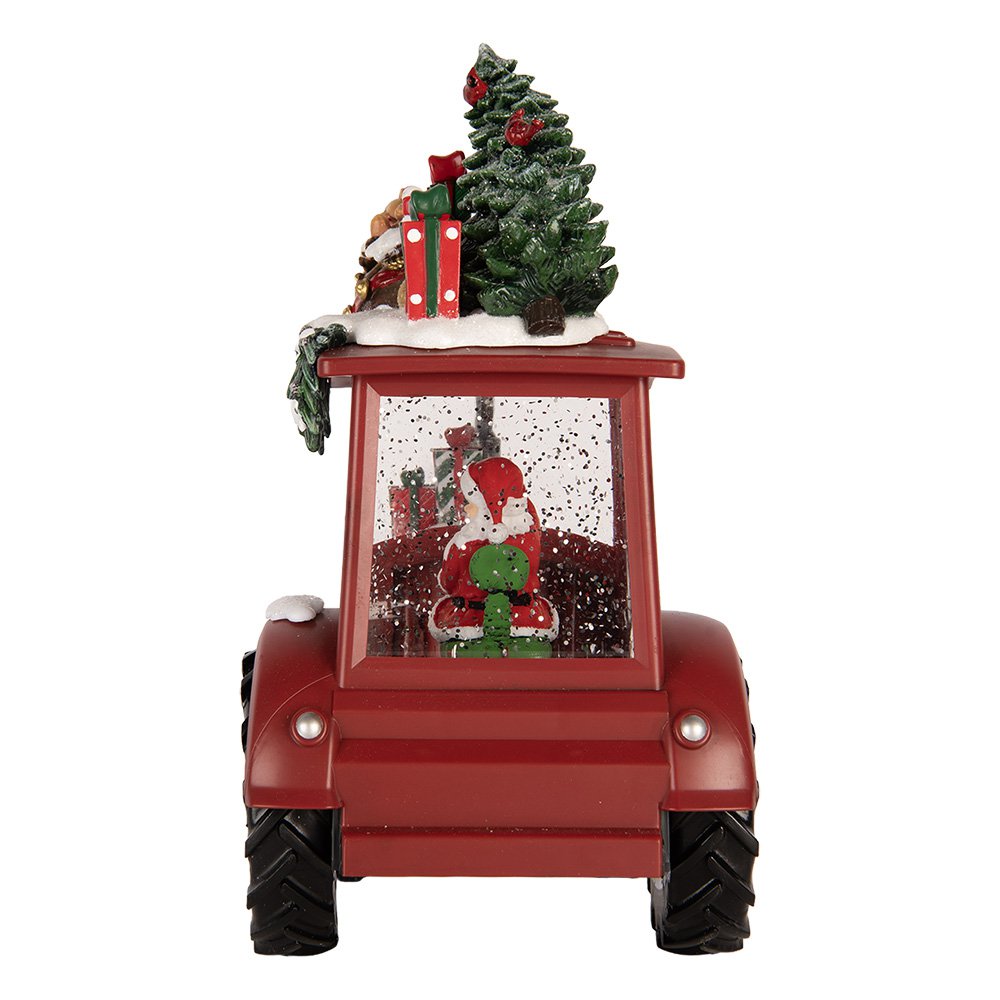 Kerstdecoratie tractor met LED en muziek 21x13x25 cm rood