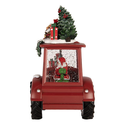Kerstdecoratie tractor met LED en muziek 21x13x25 cm rood