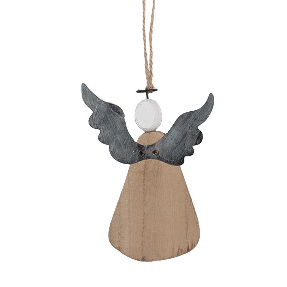 Decoratiehanger engel 9x2x13 cm hout bruin wit