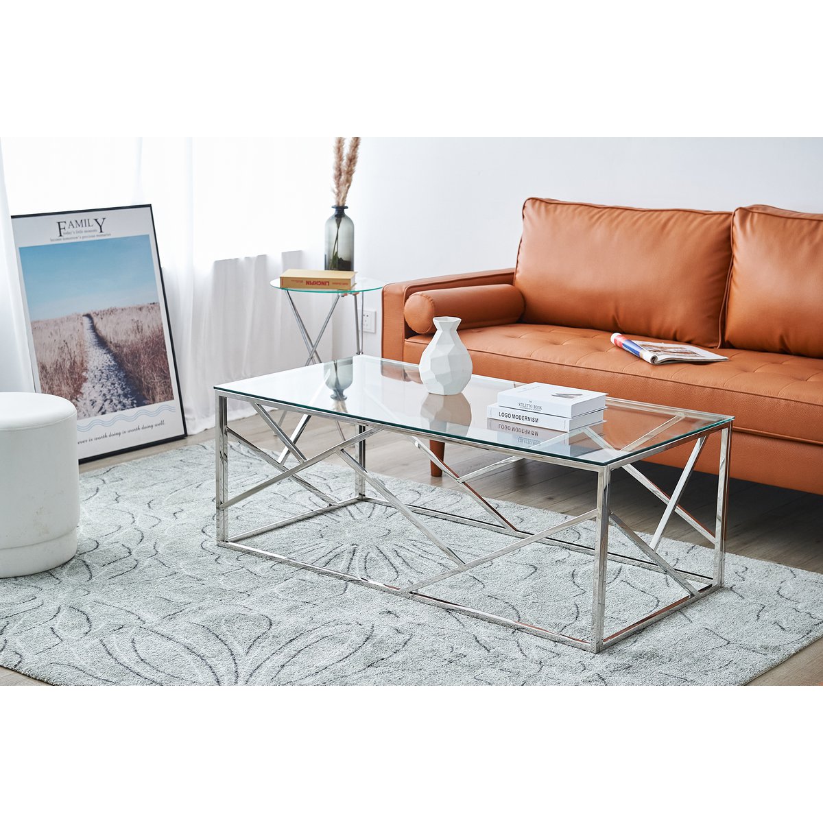 Salontafel 120x60 cm glas zilver