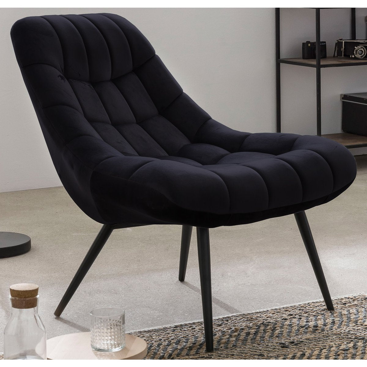 Fauteuil XXL Fluweel Zwart Metalen Frame Design Lounge