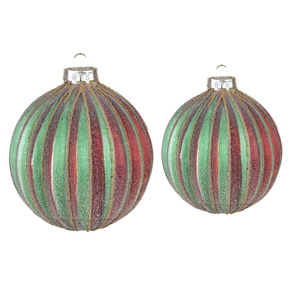 Kerstbal set 2 stuks Ø 10/8 cm rood groen glas