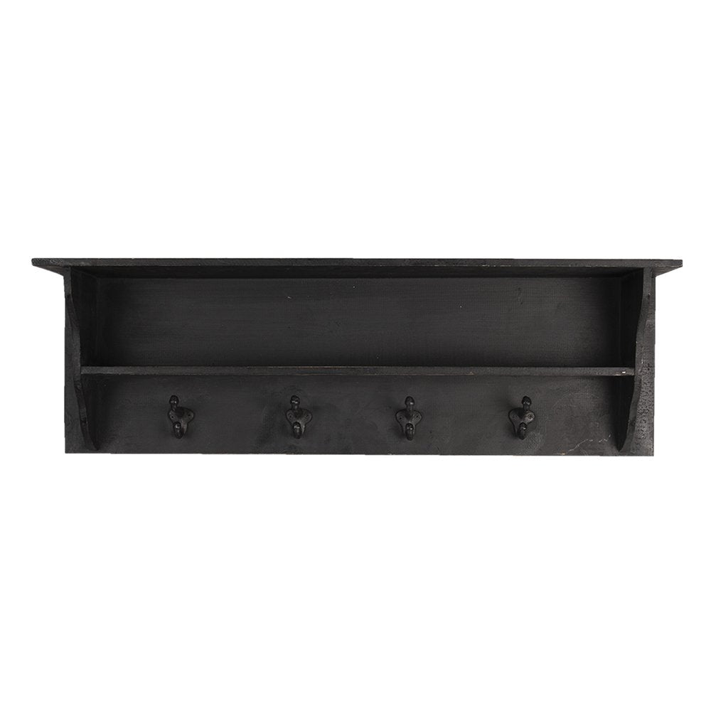 Wandkapstok 4 haken 90x18x29 cm zwart hout