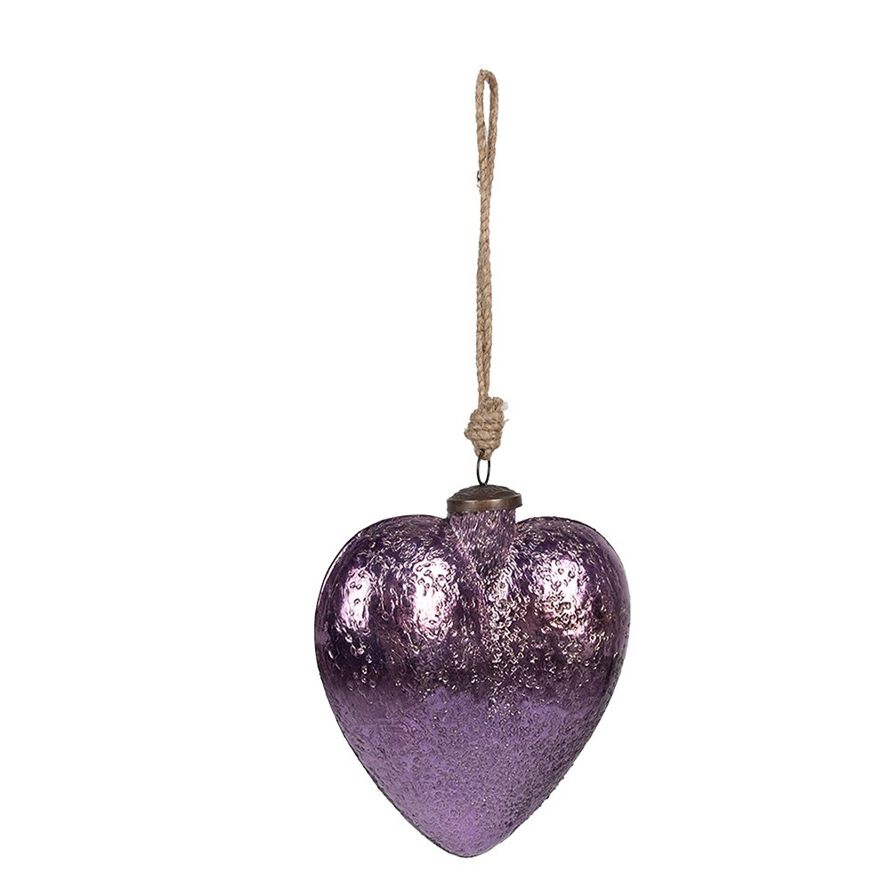 Kerstbal hart 9 cm paars glas