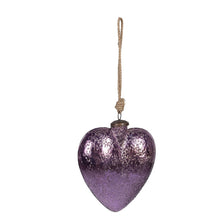 Kerstbal hart 9 cm paars glas