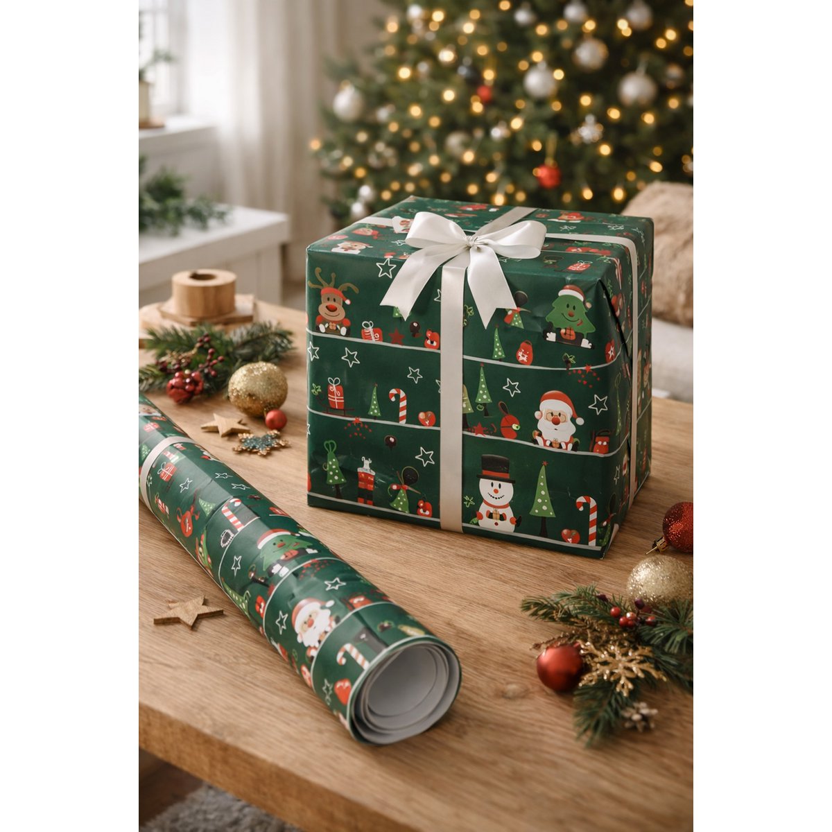 Wrapping Paper 3 Rolls 50x75 cm Green Paper