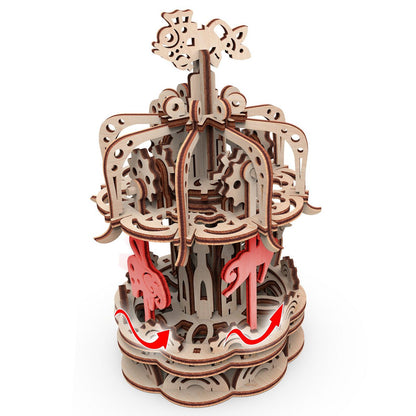Mr. Playwood 3D Wooden Puzzle Carousel small, 10404, 12.5x12.5x17.5cm