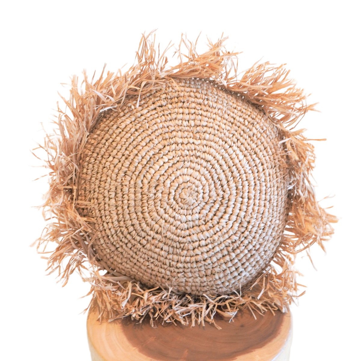 Rond Boho Kussen Met Franjes Doorsnede 40/50cm Raffia Beige
