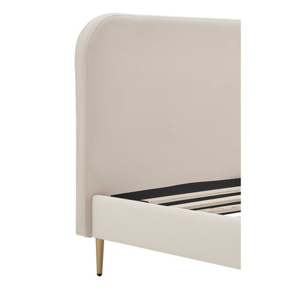 Bed 140x200 cm beige fluweel goudkleurige poten