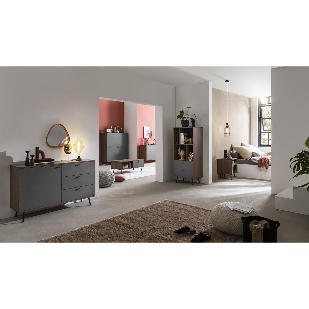 Boekenkast 60x39.6x138 cm walnoot grijs