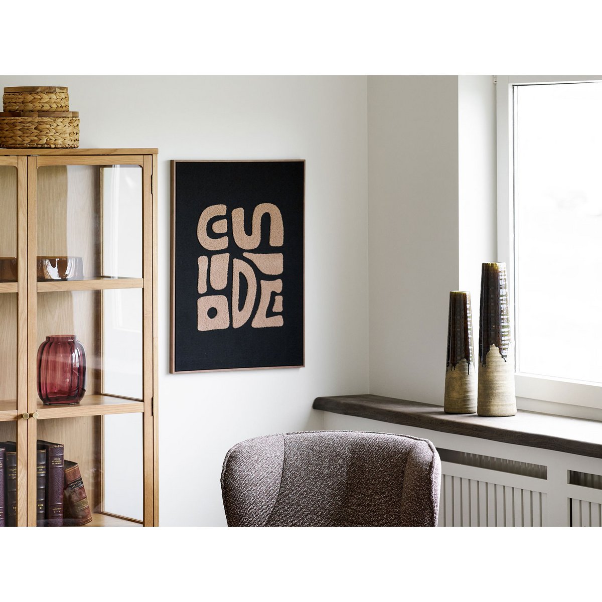Tine Tufted wanddecoratie, beige/zwart, 50x70 cm