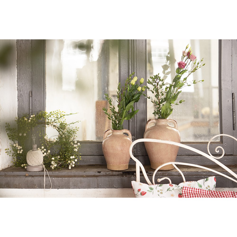 Vaas 19x25 cm roze beige keramiek