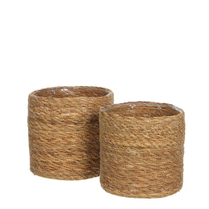Plantenmand set 2 stuks jute bruin