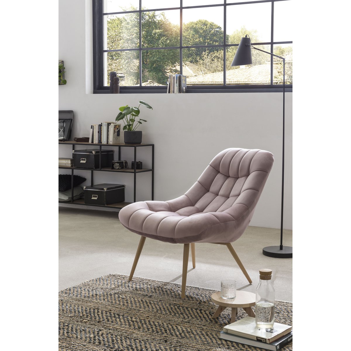 Armchair XXL velvet pink metal wood-look
