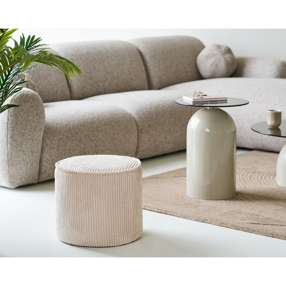 Taupo Pouffe, corduroy, beige, ø40x35 cm, HN1424