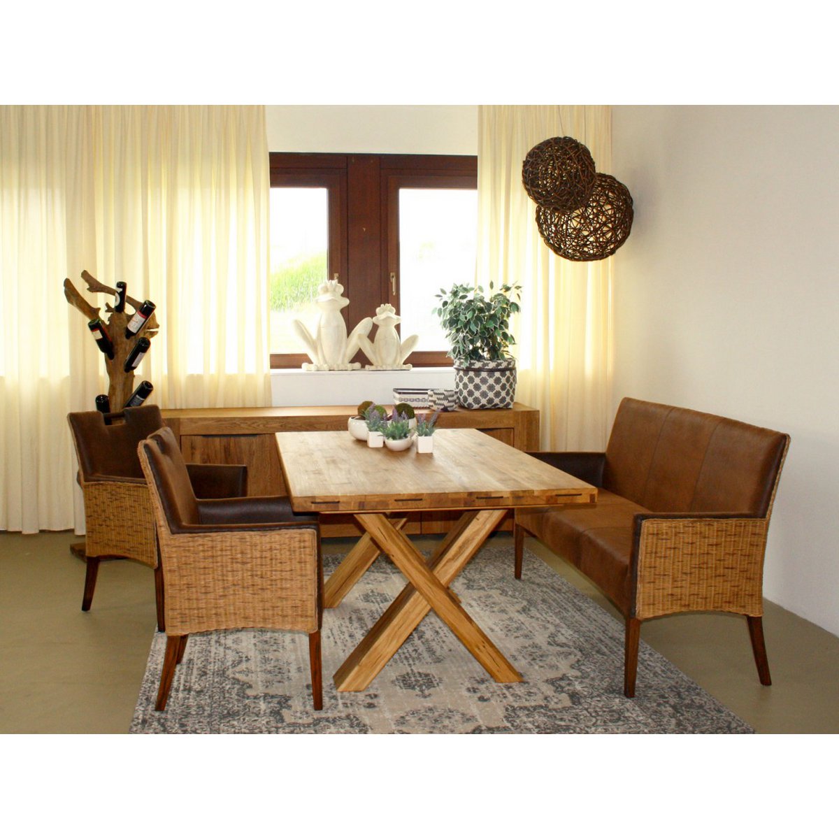 Rattan Stoel Eetkamerstoel Armlehner Fauteuil Bilbao Bruin