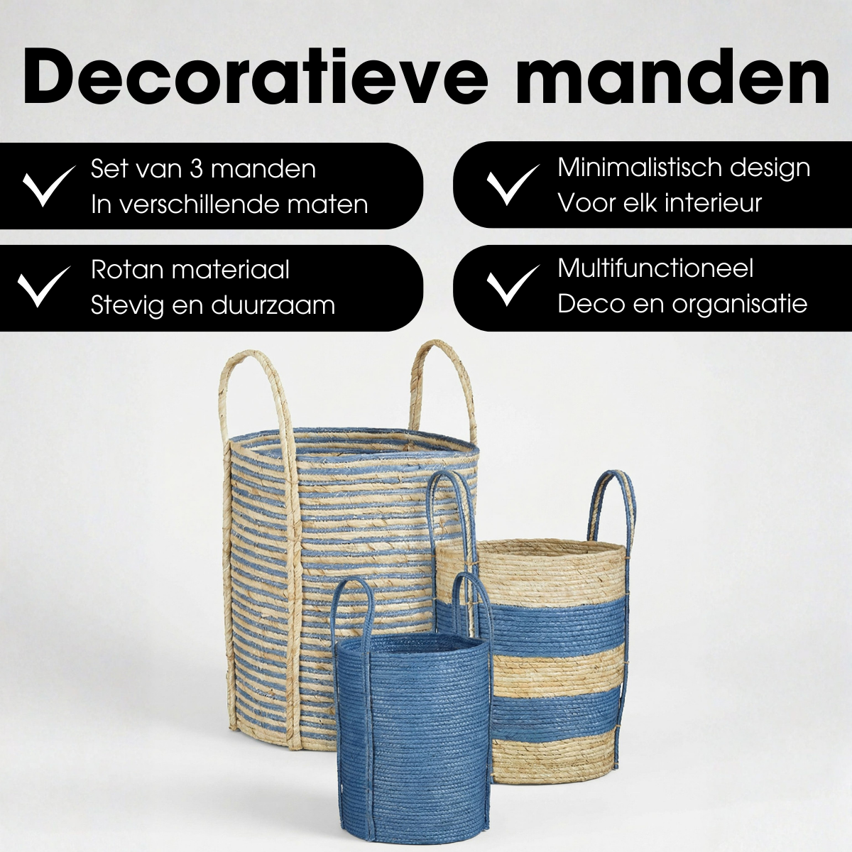 Plantenmand set blauw 3 stuks Ø29-35 cm