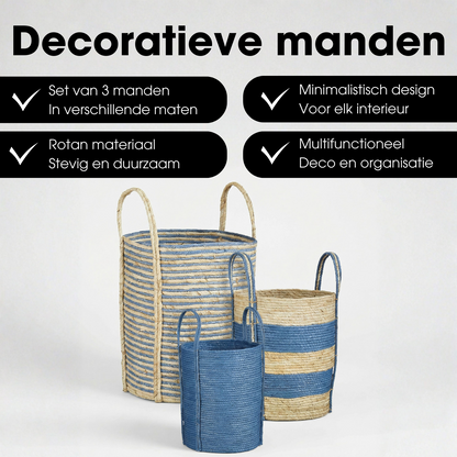 Plantenmand set blauw 3 stuks Ø29-35 cm