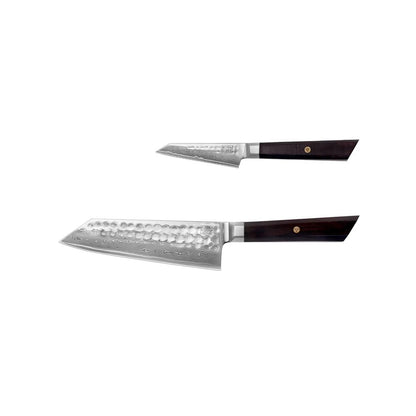 The Bunka Damascus Starter Set: 2 knives (Bunka Damascus Paring knife 90mm + Bunka Damascus Santoku 170mm)