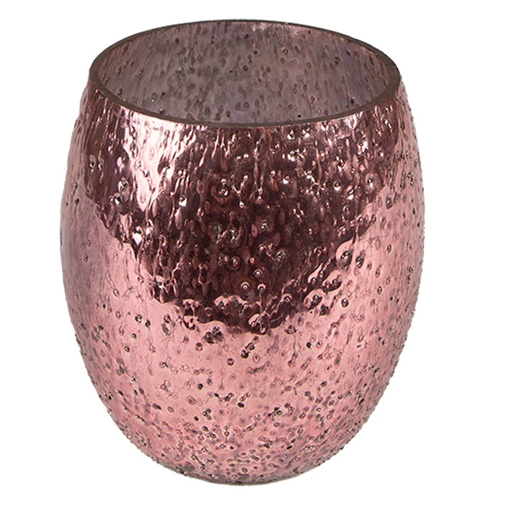 Theelichthouder Ø 8x9 cm roze glas
