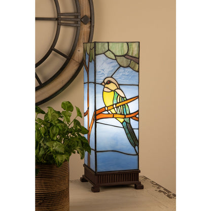 Tiffany Tafellamp 18x18x48 cm Blauw Glas Vogel Tiffany Bureaulamp