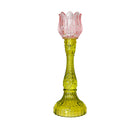 Kaarsenhouder glas lichtroze groen 10x10x29 cm