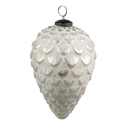 Christmas Ball Ø 10 cm Silver White Glass Christmas Decoration