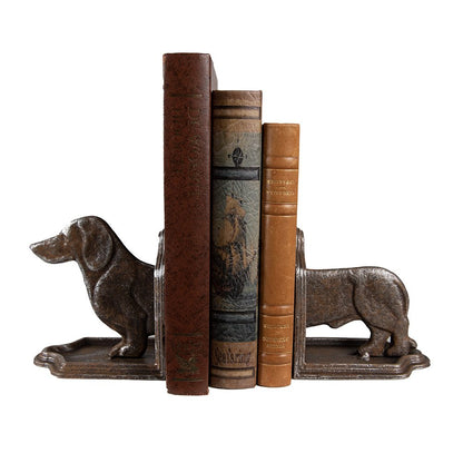 Boekensteunen set van 2 teckel 23x8x13 cm bruin ijzer