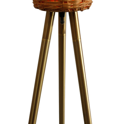 Staande lamp rotan kap messing 150 cm