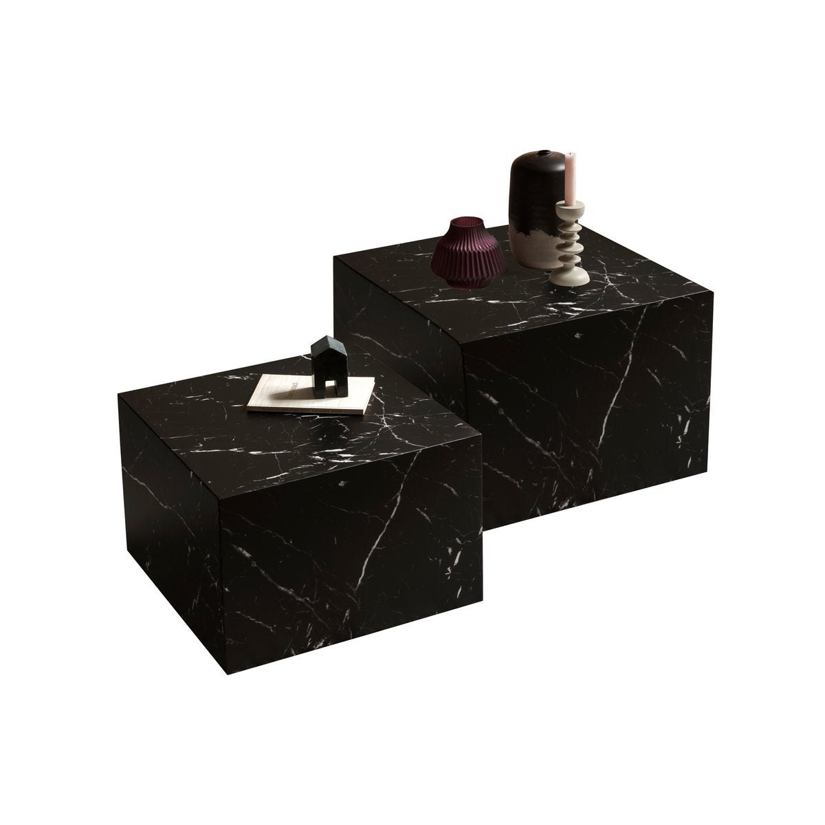 Salontafel set 2 stuks B58x58x40 cm zwart marmerlook