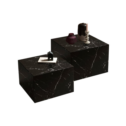 Salontafel set 2 stuks B58x58x40 cm zwart marmerlook