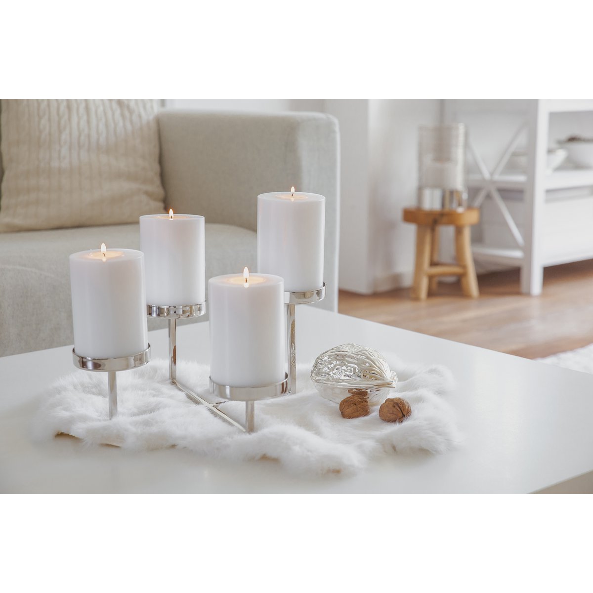 Kandelaar Pamplona H 14 cm zilver wit
