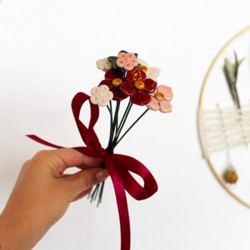 Geluksboeket kunstbloemen 7 stuks met klimop