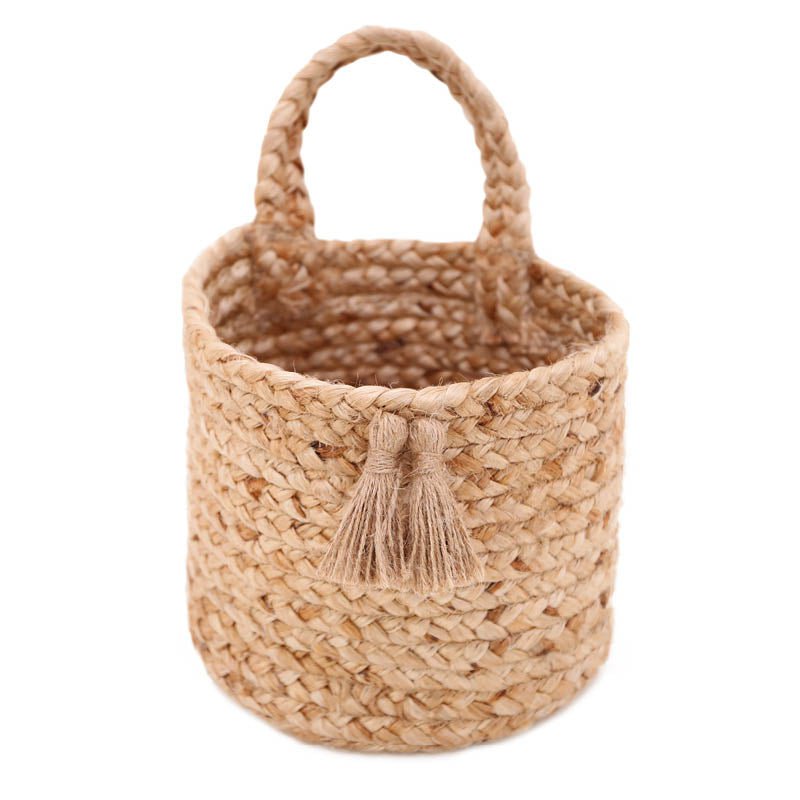 Opbergmand jute 20x20 cm met pompons