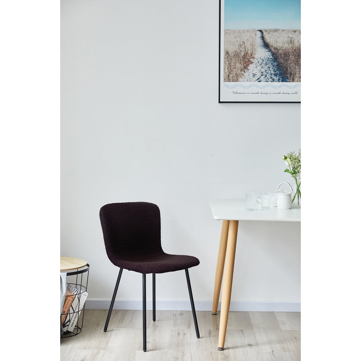 Stoelenset 4 stuks zwart bouclélook 52x44x79 cm