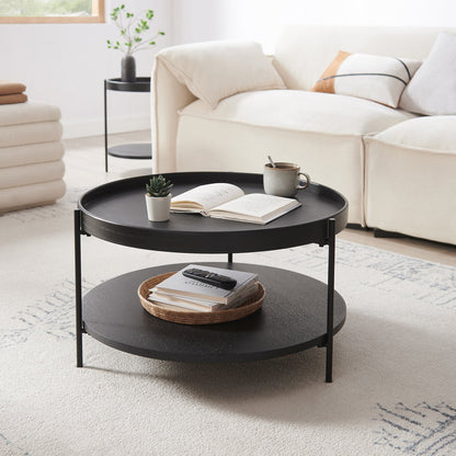 Salontafel rond Ø 69 cm zwart MDF essenhoutfineer