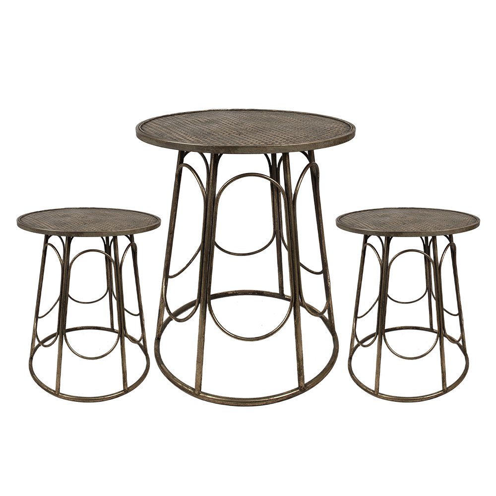 Tafel met 2 krukjes Ø65x73 cm / Ø44x44 cm goudkleurig ijzer