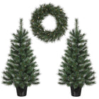 Kerstboom en krans set met LED verlichting groen