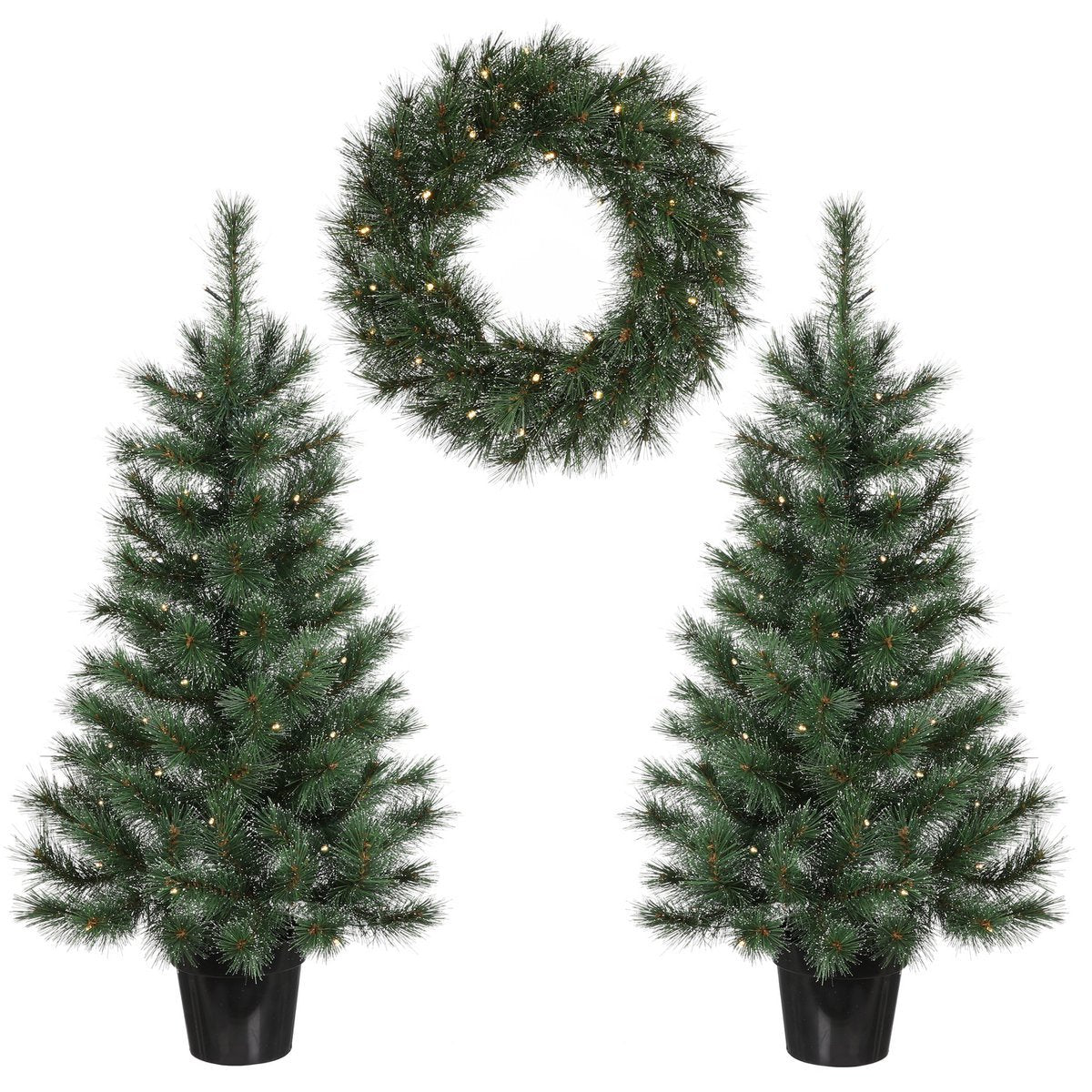 Kerstboom en krans set met LED verlichting groen