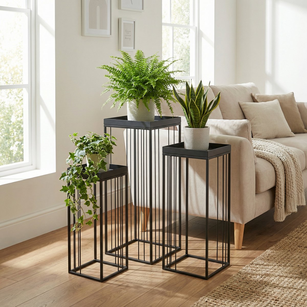Bijzettafel set 3 stuks ijzer zwart