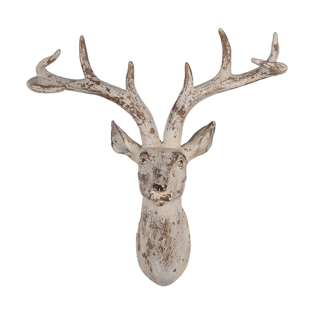Wanddecoratie hert 33x16x37 cm beige kunststof